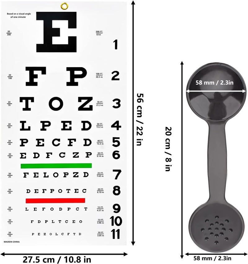 Cualfec Eye Chart,Eye Exam Chart,Snellen Eye Chart,Snellen Eye Exam Kit Standard 20 Feet Snellen Eye Chart 22x11 inch with 2 Pack Dual-Use Eye Occluders - Image 2